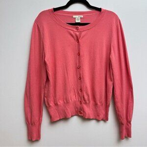 Evie Salmon Pink Silk Blend Button Up Long Sleeve Cardigan Sweater Women’s XL
